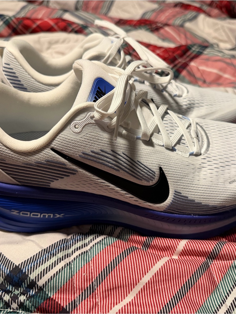 Nike vomero 18 White & Blue Men's ZoomX Running Sneakers with Black Swoosh